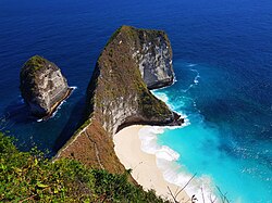 The cliff of Nusa Penida with Kelingking Beach [id] in the foreground