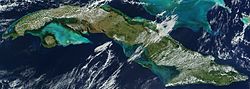 An enlargeable satellite image of Cuba