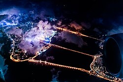 Aerial view of the Macau Peninsula at night in 2016