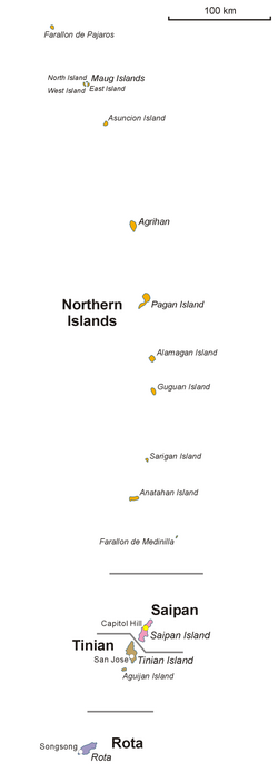 Map of the Northern Mariana Islands divided into their administrative municipalities