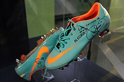 Neymar's autographed boots from the 2013 season on display at an exhibition