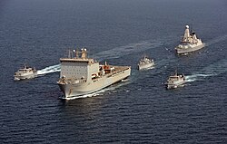 The Royal Navy's presence in the Persian Gulf typically includes a Type 45 destroyer and a squadron of minehunters supported by an RFA Bay-class mothership.