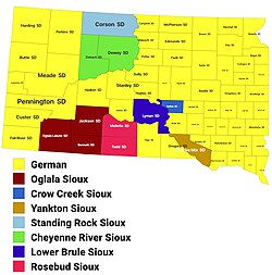 Largest alone or in any combination ethnic origin by county in South Dakota, per the 2020 census