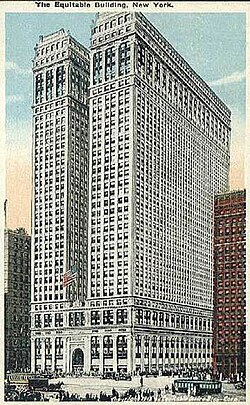 Equitable Building at 120 Broadway on a postcard, c. 1918