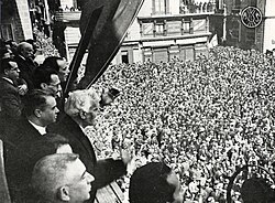 Francesc Macià proclaiming the Catalan Republic on 14 April 1931 in Barcelona
