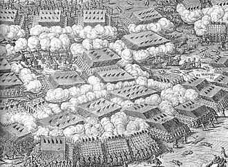 Breitenfeld 1631; Tilly's army (left) are deployed two companies deep, the Swedes (right) just one company deep.