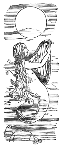 An illustration of Vanity Fair's Becky Sharp as a man-killing mermaid, by the work's author William Thackeray.