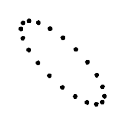 Animation showing the effect of a cross-polarized gravitational wave on a ring of test particles