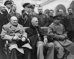 The Yalta Conference in 1945. Seated from left Winston Churchill, Franklin D. Roosevelt and Joseph Stalin.