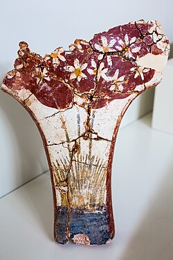 Middle Minoan painting of narcissus blossoms on a tripod from Crete, Greece