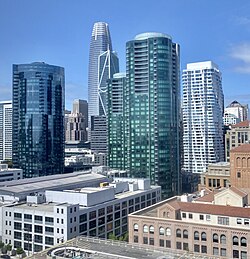 Skyline of South of Market (SoMa), including Salesforce Tower, the tallest building in San Francisco