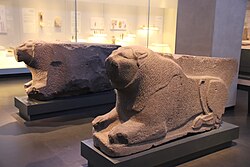 Basalt lions from the Orthostat Temple of Hazor (c. 1500–1300 BC)[48] Hazor was violently destroyed during the Bronze Age collapse.[49]
