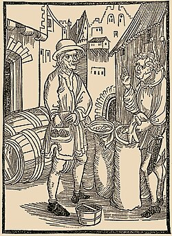 Of Usury, from Brant's Stultifera Navis (Ship of Fools), 1494; woodcut attributed to Albrecht Dürer