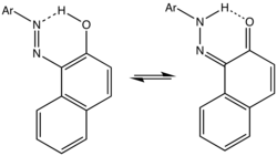 Many phenolic diazo dyes participate in tautomeric equilibria shown here in simplified form (Ar = aryl).[7]
