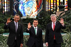NAFTA leaders U.S. President Barack Obama, Mexican President Peña Nieto, and Canadian Prime Minister Stephen Harper, 2014.