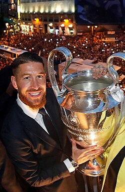 Ramos posing with the European Cup, after the 2015–16 season