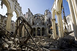 Remnants of the Cathedral of Our Lady of the Assumption after its collapse. In 2020, the building is still in ruins.[261]