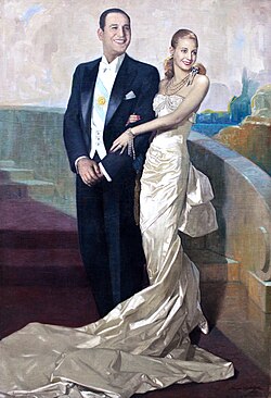 Official portrait of Juan Domingo Perón and Eva Perón, by Numa Ayrinhac in 1948. He is the only Argentine President to be accompanied by the First Lady in an official portrait.