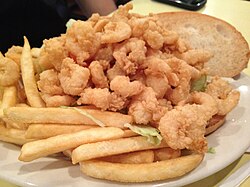 A fried shrimp po' boy at Middendorf's