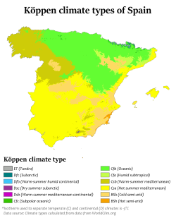 Köppen climate classification map of Spain