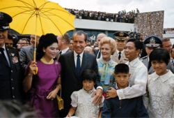 Nixon and Pat Nixon with Philippine President Ferdinand Marcos and his wife Imelda in Manila in July 1969