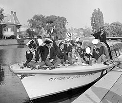 Josephine Baker adopted 10 children in the 1960s. In this photo they are on a tour of Amsterdam in 1964.