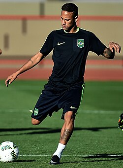 Neymar training with the Brazil under-23 in August 2016, soon after his contract extension with Barcelona