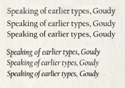 University of California Old Style in regular and italic styles, compared to two digitisations: Californian FB and Berkeley Old Style Medium.