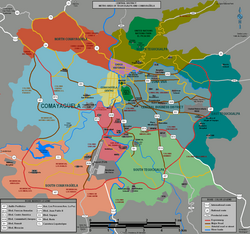 Metropolitan area of the Central District divided into colored sections