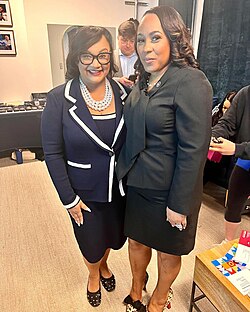 Fulton Country District Attorney Fani Willis with U.S. Representative Nikema Williams, attending the Global Women's Summit, 2023