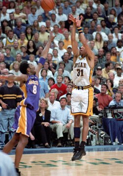 Bryant guards Reggie Miller during Game 5 of the 2000 Finals.