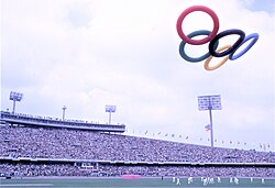 Opening Ceremony of the 1968 Summer Olympic Games at the Estadio Olímpico Universitario in Mexico City