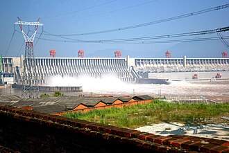 The Three Gorges Dam in China; the hydroelectric dam is the world's largest power station by installed capacity.