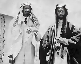 Weizmann (left) with Prince Faisal, later Faisal I of Iraq in Syria, 1918