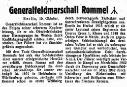 The official announcement of Rommel's death by the Nazi newspaper Bozner Tagblatt, 16 October 1944
