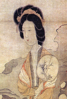 Appreciating Plums, by Chen Hongshou (1598–1652), showing a woman holding an oval fan while enjoying the beauty of the plum