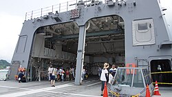The helicopter hangar of an Akizuki-class destroyer.