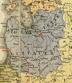Ethnographic map of Lithuanians (Littauer) and Latvians (Eigentliche Letten) in 1847 by Heinrich Berghaus