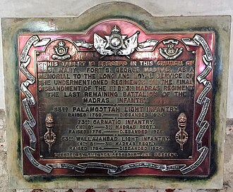 Colours of the 63rd Palamcottah Light Infantry, 83rd Wallajahbad Light Infantry and 73rd Carnatic Infantry, buried at St. Mary's Church, Madras