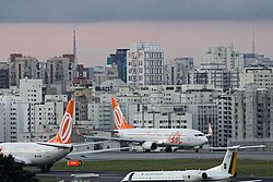 Airplanes waiting in line for take off