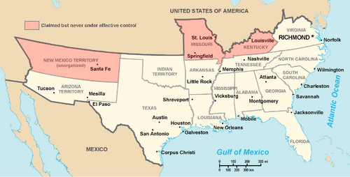 Map of the states and territories claimed by the Confederate States of America
