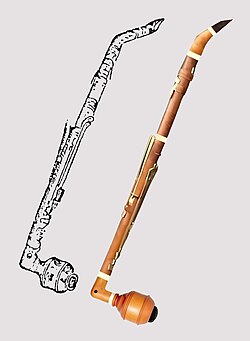 Sketch of the basset clarinet used by Anton Stadler since 1789 and a replica