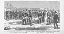 Masonic Conescecration of Solder Monument Gettysburg PA July 1865 (Made from Alexander Gardner Photograph Harper's Weekly July 22,1865 p.453)