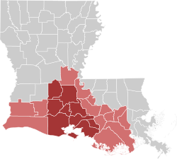 A map of Acadiana, the Cajun Country.