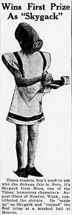 A Mr. Skygack – an early modern costuming or cosplay outfit, Washington state, 1912[10][11][12]