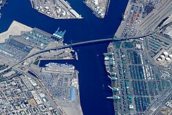 Vincent Thomas Bridge at Terminal Island in the Port of Los Angeles