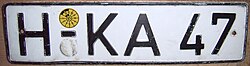 Number plate in the 1956 style, from Hannover