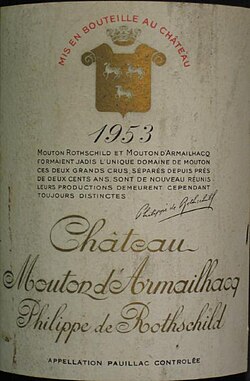 Armand d'Armailhac of Château d'Armailhac (bottle picture) and Baron Hector de Brane of Château Mouton were important figures in the establishment of Cabernet Sauvignon in Bordeaux.