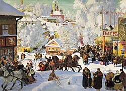 The 1916 painting Maslenitsa by Boris Kustodiev, depicting a Russian city in winter
