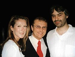 Bocelli with Celine Dion and Tony Renis in 2002